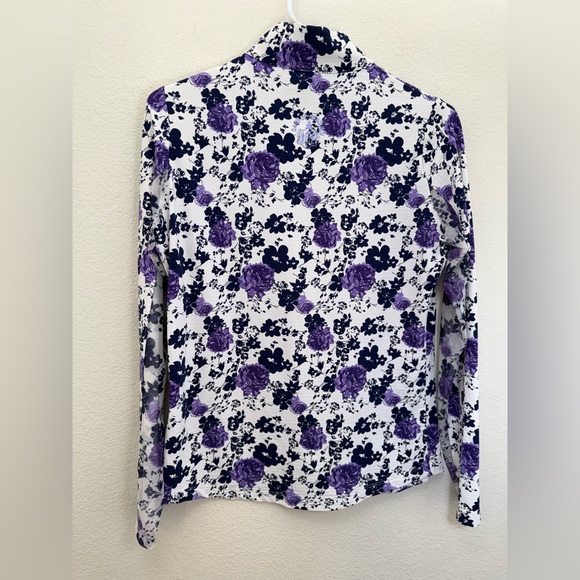 Ibkul Long Sleeve Xenia Navy Purple Floral Mesh Long Sleeve Top Small - Picture 3 of 10
